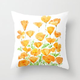 orange California  poppy watercolor Throw Pillow