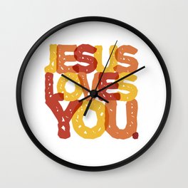Jesus Christ Loves You Wall Clock | Religion, Drawing, Rustic, Jesus, Christian, Orange, Red, Catholic, Uplifting, Evangelical 