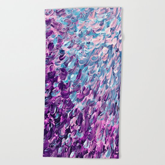 FROSTED FEATHERS 1 Colorful Lavender Purple Lilac Serenity Rose Quartz Ombre Ocean Splash Abstract Beach Towel