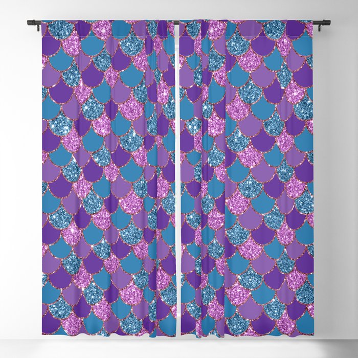 Glitter Mermaid Scales Purple Pink Teal Blackout Curtain