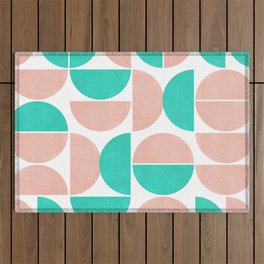 Pink and turquoise pastel modern Mid-Century shapes Outdoor Rug