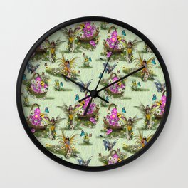 Spring Fairy Butterflies Wall Clock | Graphicdesign, Spring Flowers, Geen, Pink, Blue, Photos, White, Spring, Yellow, Repeat Pattern 