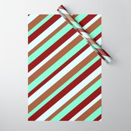 [ Thumbnail: Sienna, Aquamarine, Dark Red, and Light Cyan Colored Striped/Lined Pattern Wrapping Paper ]
