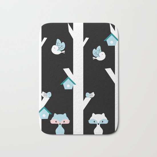 Foxes and birds at night Bath Mat