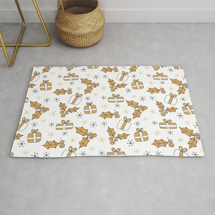 Christmas Pattern Yellow Retro Gifts Holly Rug