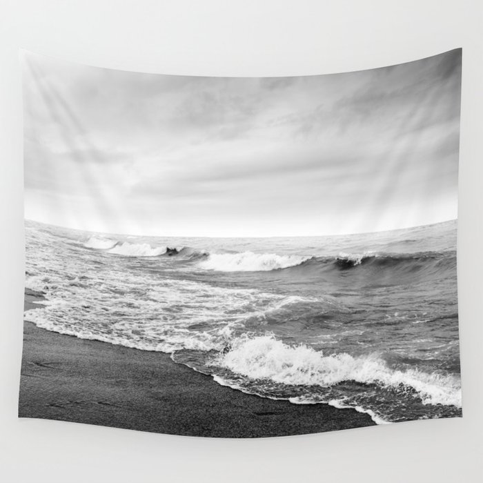Waves and Black Sand Black and White Photography Beach