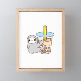 Sloth Loves Bubble Tea Framed Mini Art Print