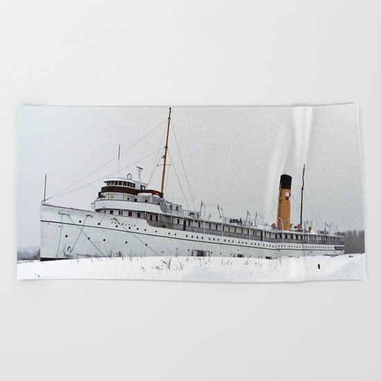 SS Keewatin in Winter White Beach Towel