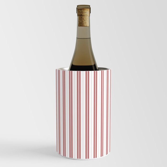 Wine Red and White Narrow Vintage Provincial French Chateau Ticking Stripe Wine Chiller