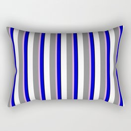 [ Thumbnail: Eyecatching Blue, Plum, Grey, White, and Black Colored Lines Pattern Rectangular Pillow ]