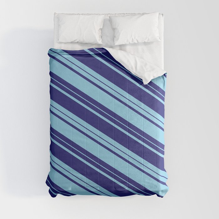 Midnight Blue and Sky Blue Colored Lines Pattern Comforter