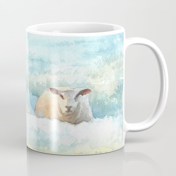 Sheep in Winter Grass Coffee Mug