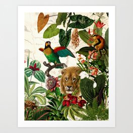 Vintage Tropical Safari Animals Jungle Art Print