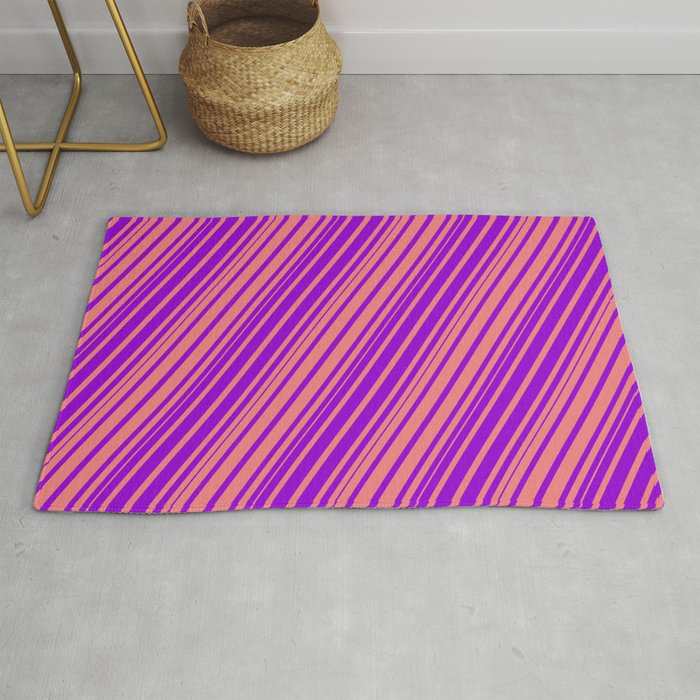 Light Coral & Dark Violet Colored Lines/Stripes Pattern Rug