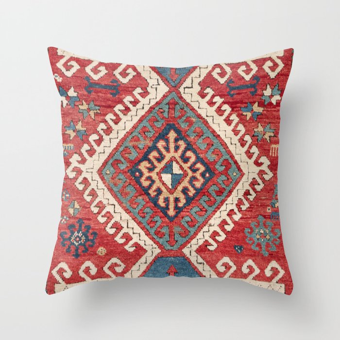 White Hooked Diamond // 19th Century Authentic Simple Colorful Aztec Accent Pattern Throw Pillow