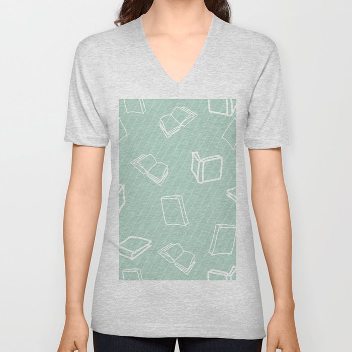 Hand Drawn Pattern with Books V Neck T Shirt