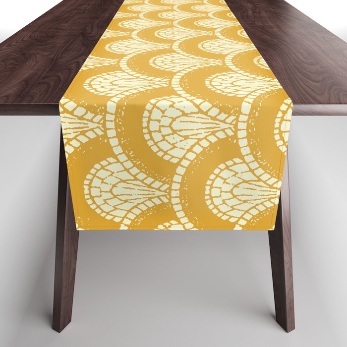 Yellow Mustard Sunshine Abstract Arch Modern Wave Spring Summer Table Runner