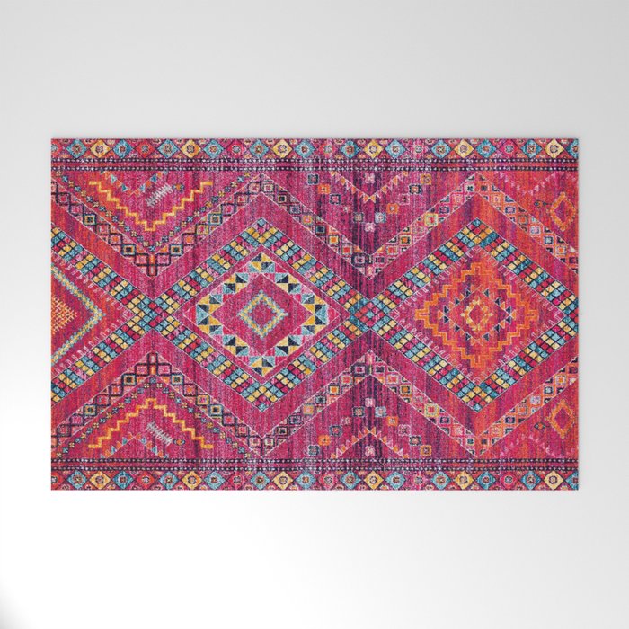 N118 - Pink Colored Oriental Traditional Bohemian Moroccan Artwork. Welcome Mat