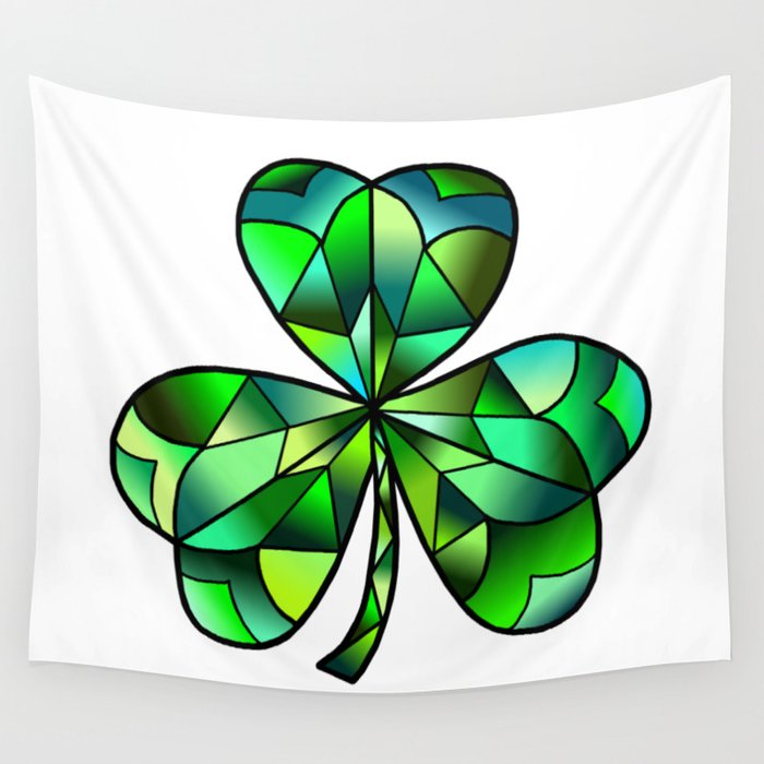 Green Gradation Stained Glass Irish Clover Wall Tapestry