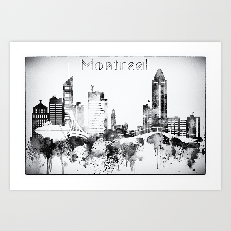 Black And White Montreal City Skyline Art Print By Dimdom Society6