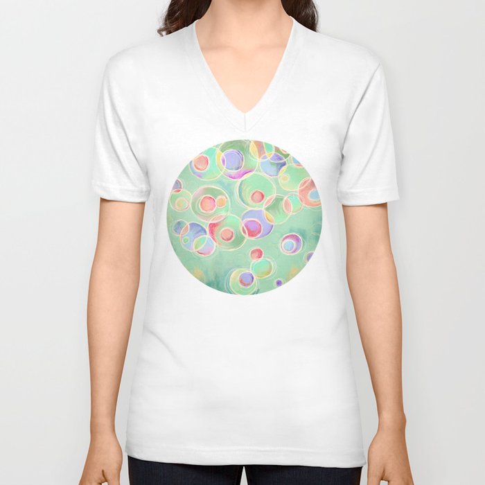 Iridescent Bubbles - Pastel Abstract Painting  V Neck T Shirt