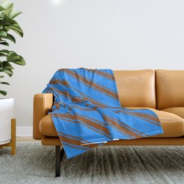 [ Thumbnail: Blue & Brown Colored Lined/Striped Pattern Throw Blanket ]