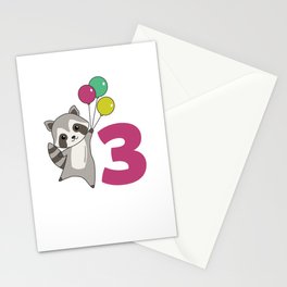 Raccoon Third Birthday Balloons For Kids Stationery Card