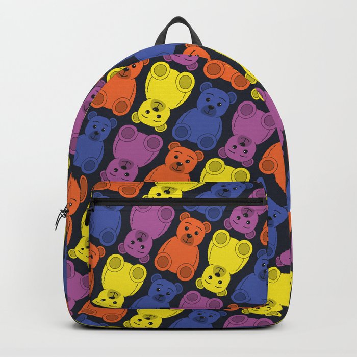 Colorful Teddy Bear Pattern (Blue, Yellow, Purple, Orange) Backpack