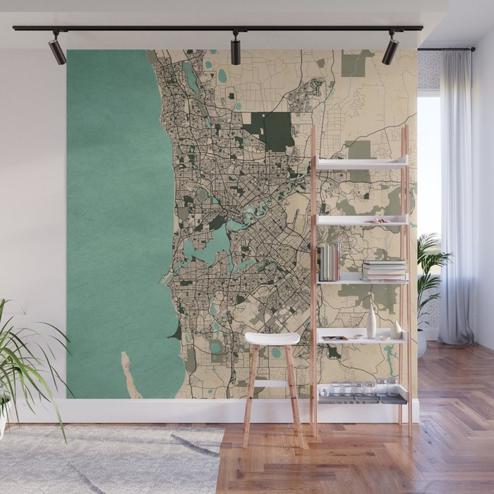 Perth City Map of Australia - Vintage Wall Mural