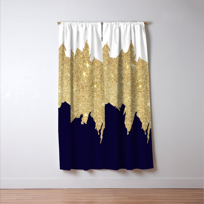 Modern Navy Blue White Faux Gold Glitter Brushstrokes