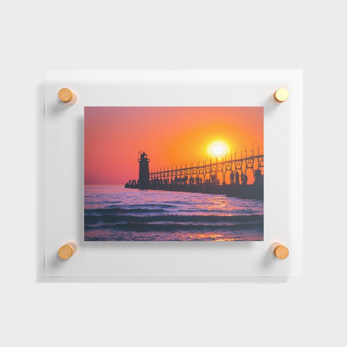 South Haven Michigan's Lighthouse at sunset on Lake Michigan Floating Acrylic Print