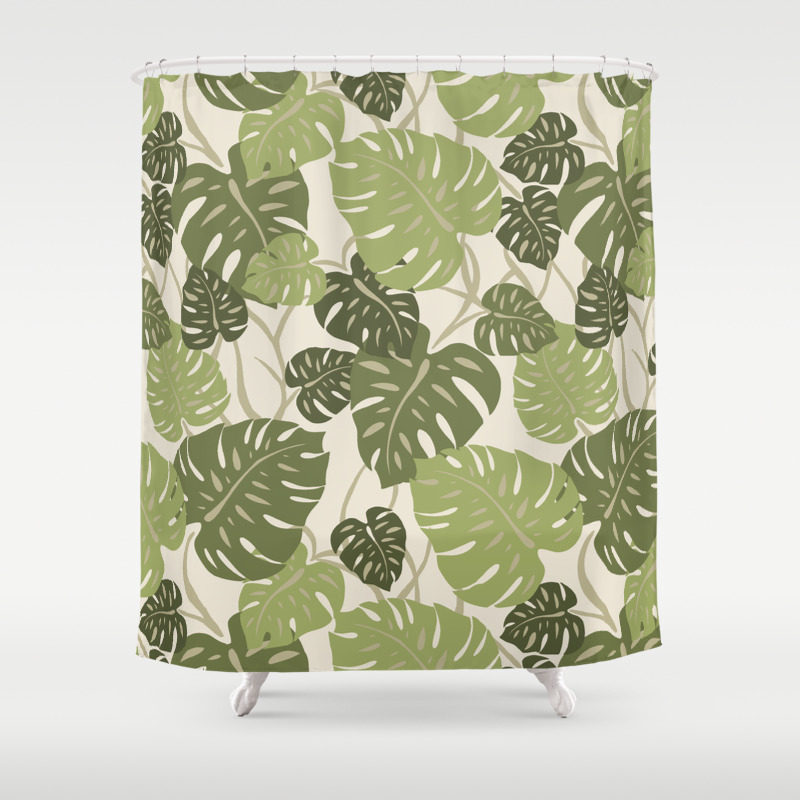 Cliff Hanger Monstera Leaf Hawaiian Print Shower Curtain By