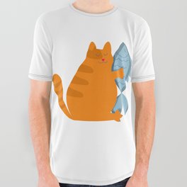 Chonk cat and fish All Over Graphic Tee