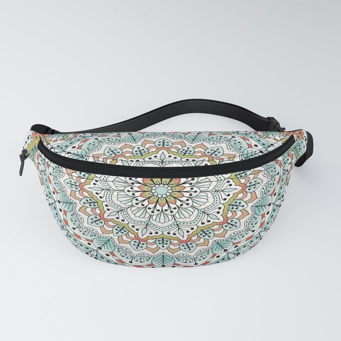 White and green floral mandala Fanny Pack