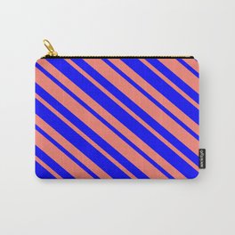 [ Thumbnail: Blue & Salmon Colored Lined Pattern Carry-All Pouch ]
