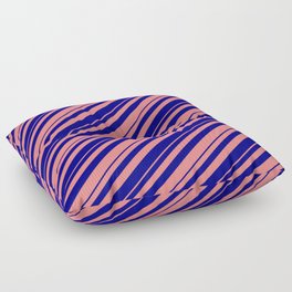[ Thumbnail: Blue and Light Coral Colored Lined Pattern Floor Pillow ]