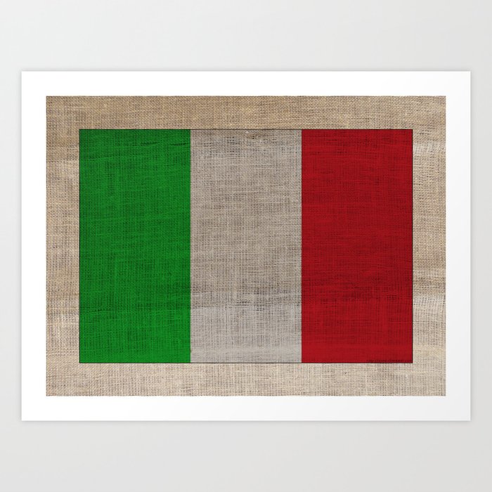 Vintage Italian Flag on Antique Burlap Texture Art Print