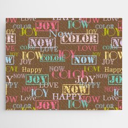 Enjoy The Colors - Colorful typography modern abstract pattern on Umber Brown background Jigsaw Puzzle