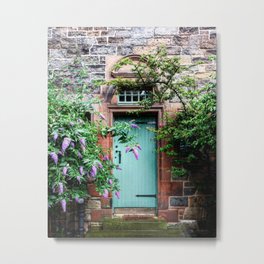Turquoise Door Metal Print | Hdr, Edinburgh, Doorway, Digital, Brick, Flower, Blue, Purple, Green, Photo 