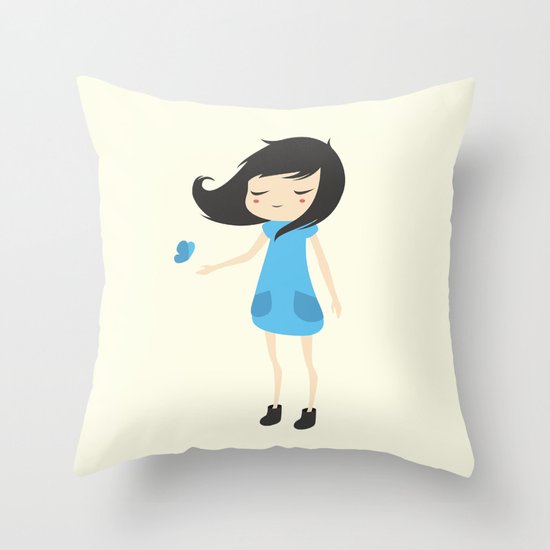 Girl and a Butterfly 2 Throw Pillow