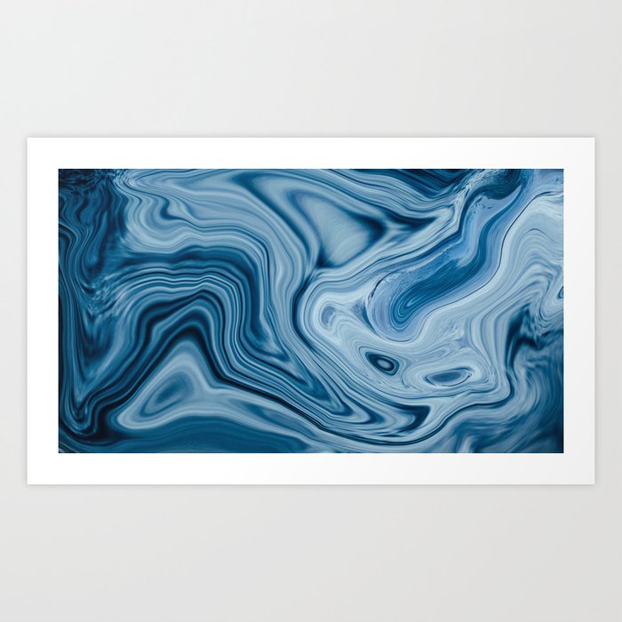 Splash of Blue Swirls, Digital Fluid Art Graphic Design Art Print
