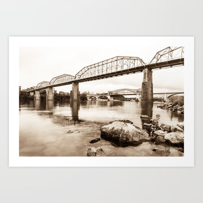 Chattanooga No. 27 in Sepia Chattanooga Bridges & River Landscape Photography Art Print
