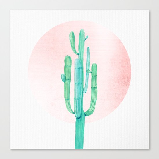 Desert Cactus Green with Rose Gold Sun Canvas Print
