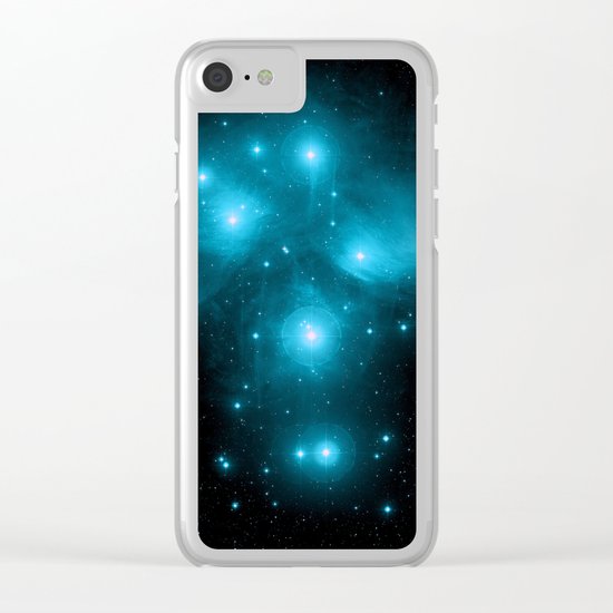 Turquoise Blue Galaxy: Pleiades Constellation Clear iPhone Case