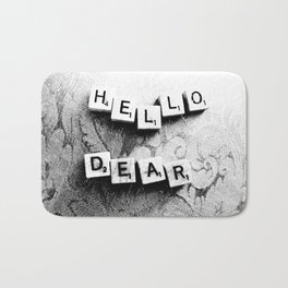 Hello, Dear Bath Mat | Scrabble, Dear, Scrabbletiles, Blackandwhite, Words, Photo, Black and White, Writeitout, Digital, Hello 