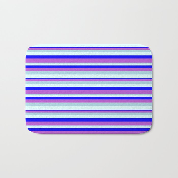Blue, Orchid, Light Blue & Light Cyan Colored Pattern of Stripes Bath Mat