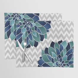 Festive, Chevron, Floral Prints, Navy, Teal and Gray Placemat