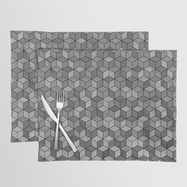 Gray Geometric 3D Concrete Textured Cubes Hexagon Pattern - Black Mortar - Neutral Home Decor Placemat