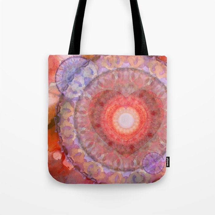 Heart Song - Red And Purple Mandala Art Tote Bag