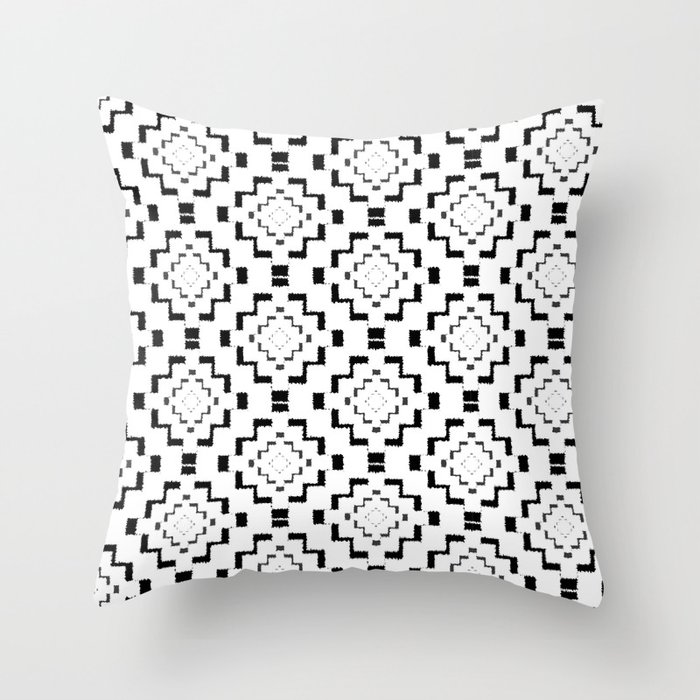 Rough Geometric Aztec Print Black Throw Pillow